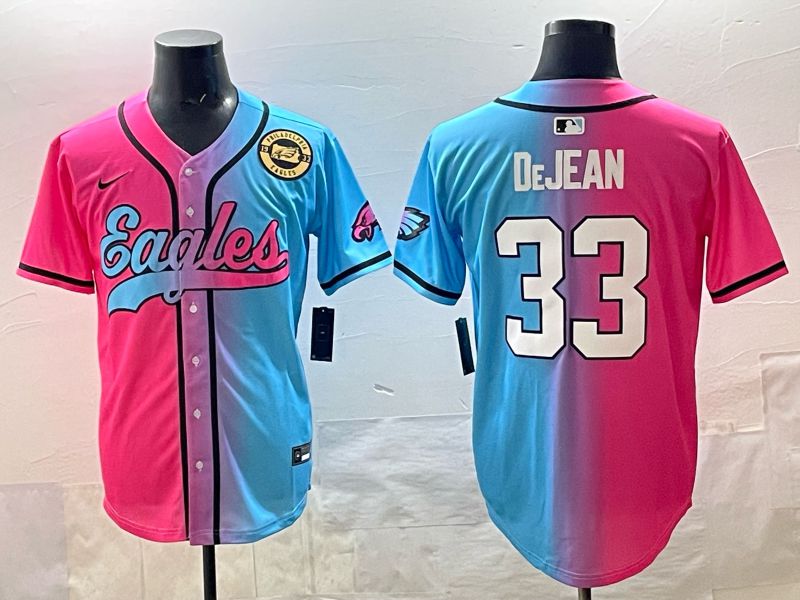 Men 2025 Philadelphia Eagles #33 Dejean Blue pink Nike Limited NFL Jersey style 07